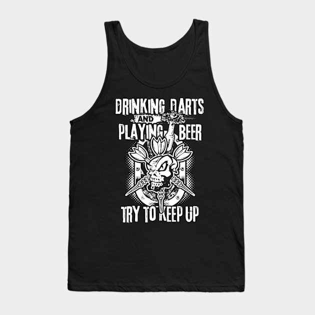 Playing Beer Drinking Darts Tshirt  Dartboard Dart Thrower Tank Top by danielfarisaj